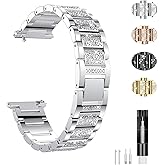 Jewelry Bling Bands Compatible with Fitbit Versa Band, Diamond Rhinestone Bracelet Metal Strap Replacement for Women (Silver)