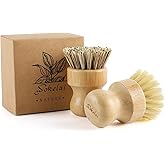 Bamboo Dish Scrub Brushes Set for Kitchen - Wooden Cleaning Scrubbers Brushes, Eco-Friendly Natural Dishes Washing Brush for 