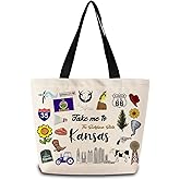 ZhuVantrix Take Me To Kansas Tote Bag Reusable Grocery Bags Aesthetic Shopping Shoulder Handbag with Interior Pocket Lightweight & Washable Stylish Kansas Travel Present for Women