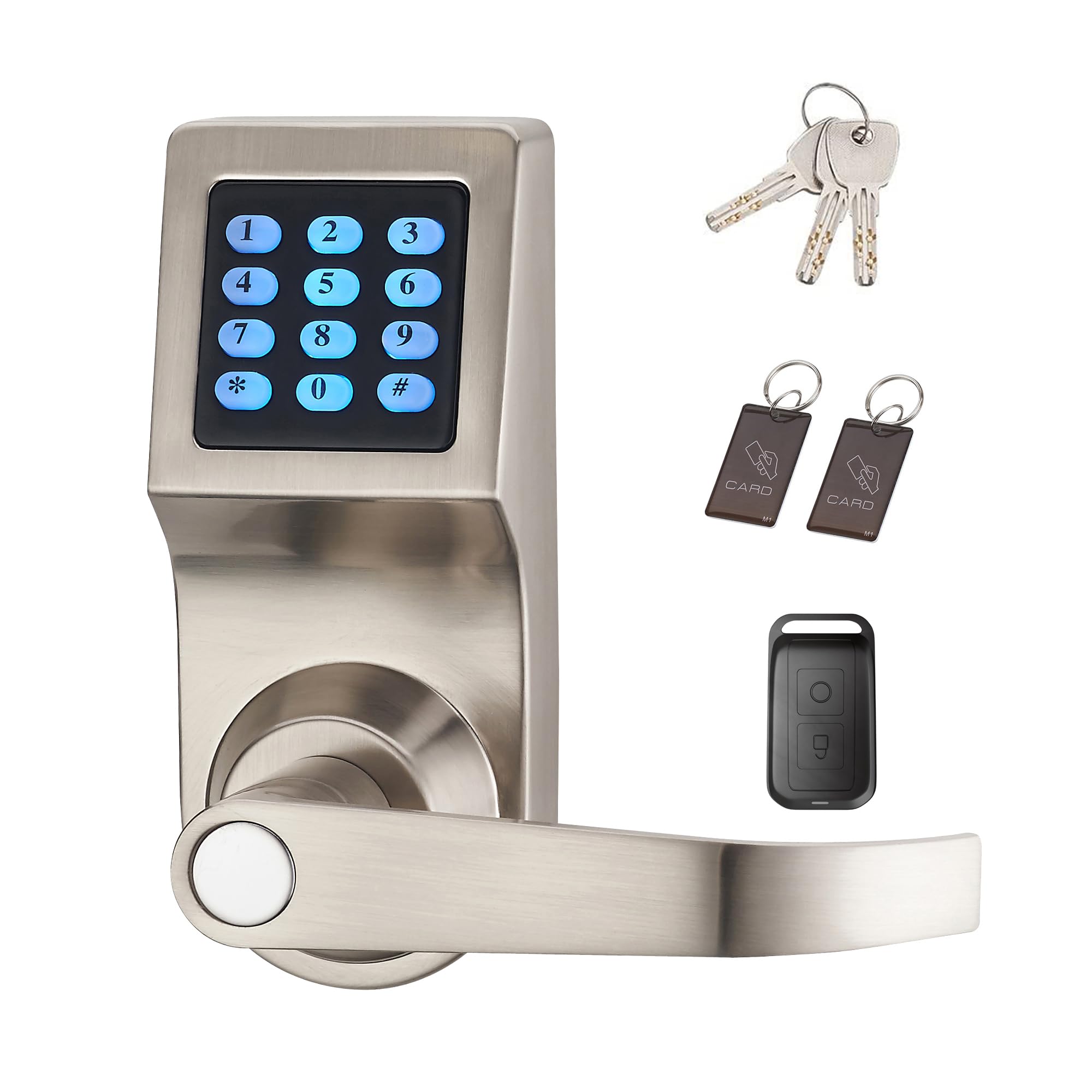 HAIFUAN Digital Door Lock,Unlock with Remote Control, M1 Card, Code and Key,Handle Direction Reversible
