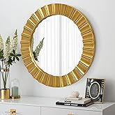 Round Gold Mirrors for Wall Decor 26 Inch, Art Deco Mirror for Bathroom With Geometric Frame, Gold Circle Mirrors Entryway Mirrors for Wall, Modern Wall Mounted Mirror for Bedroom, Living Room