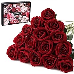 Cloudecor 15Pcs Artificial Roses Velet Real Touch