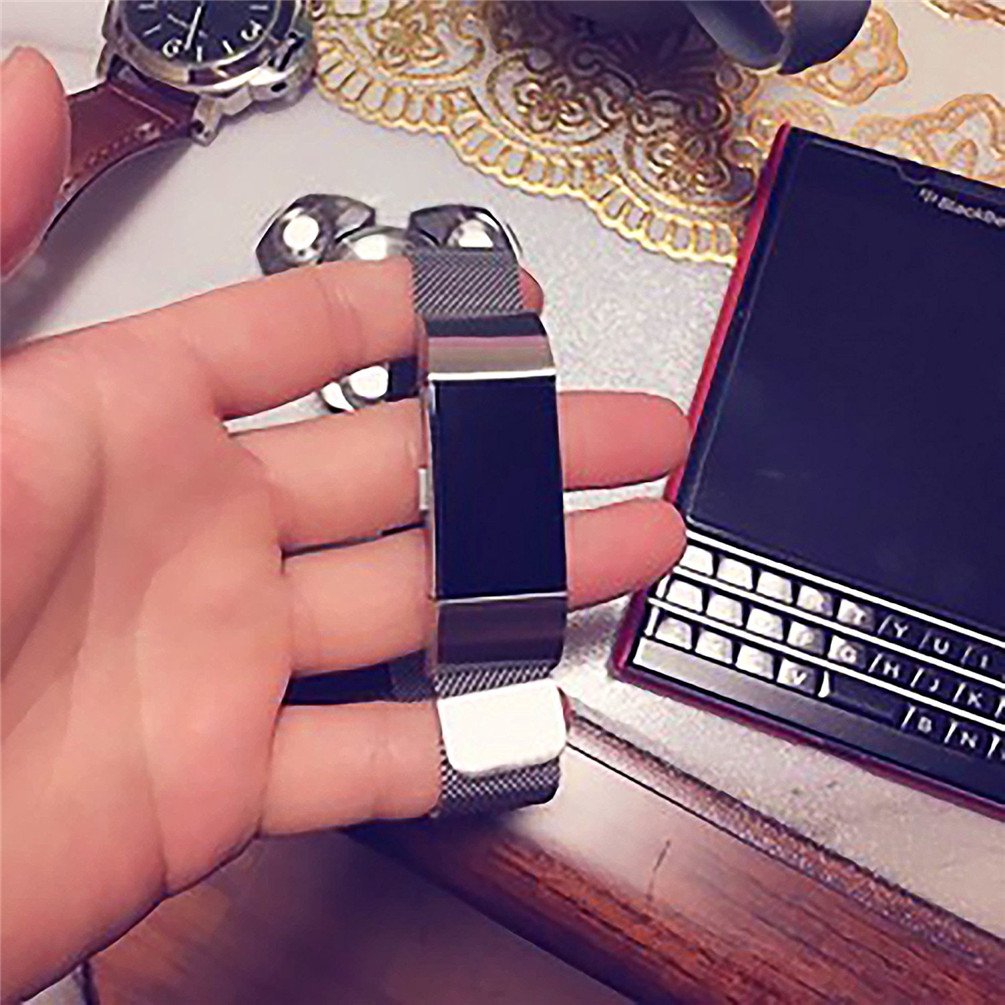 IOQSOF For Fitbit Charge 2 Bands, Milanese Loop Stainless Steel Bracelet Smart Watch Strap Newest Style Replacement Wristband for Fitbit Charge 2 Women and Men Large Small