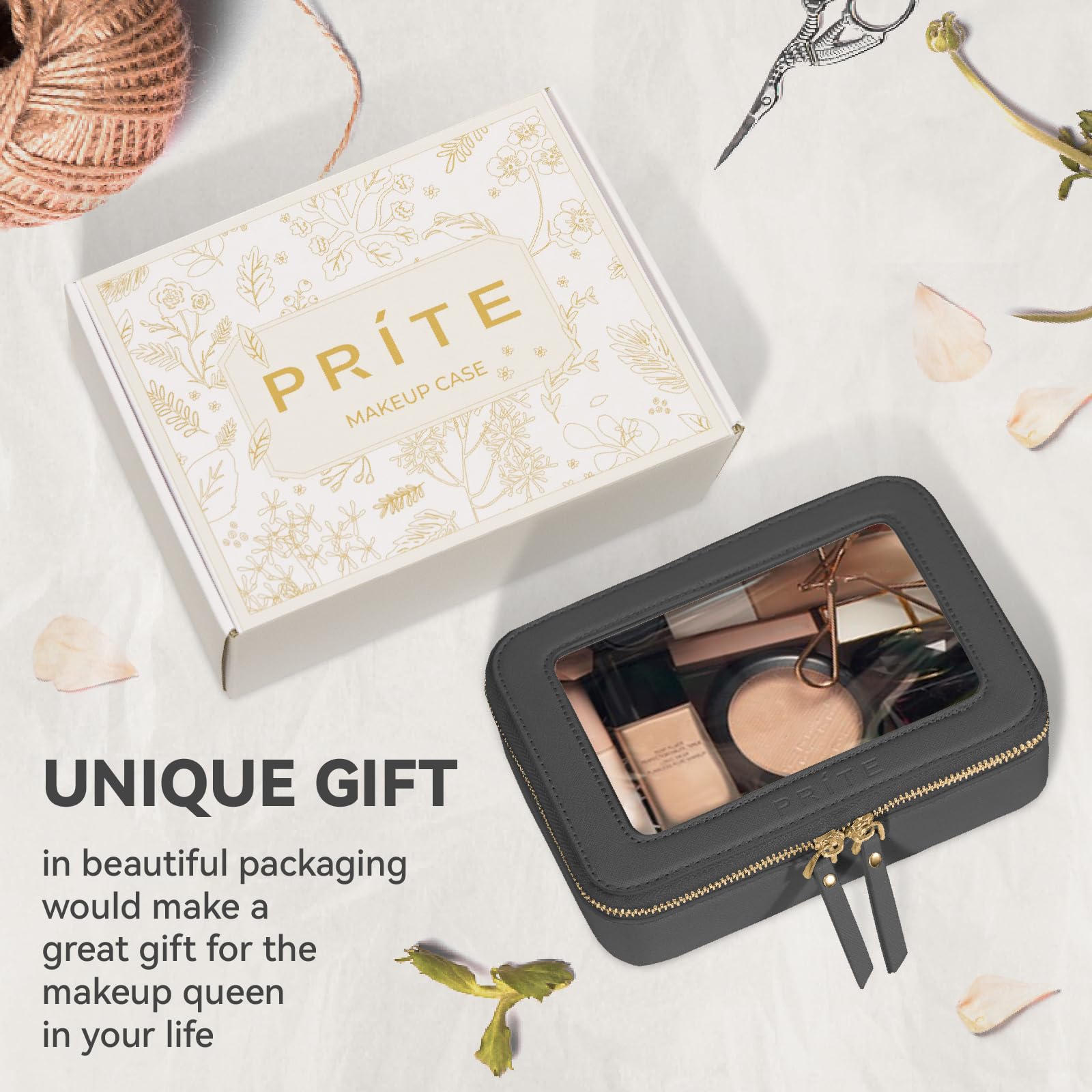 Prite Transparent Kosmetiktasche Durchsichtig Kulturtasche Damen Make Up Tasche Reise wasserdichte Kulturbeutel Auto Organizer mit Goldenem Doppelreißverschlüss (Schwarz)