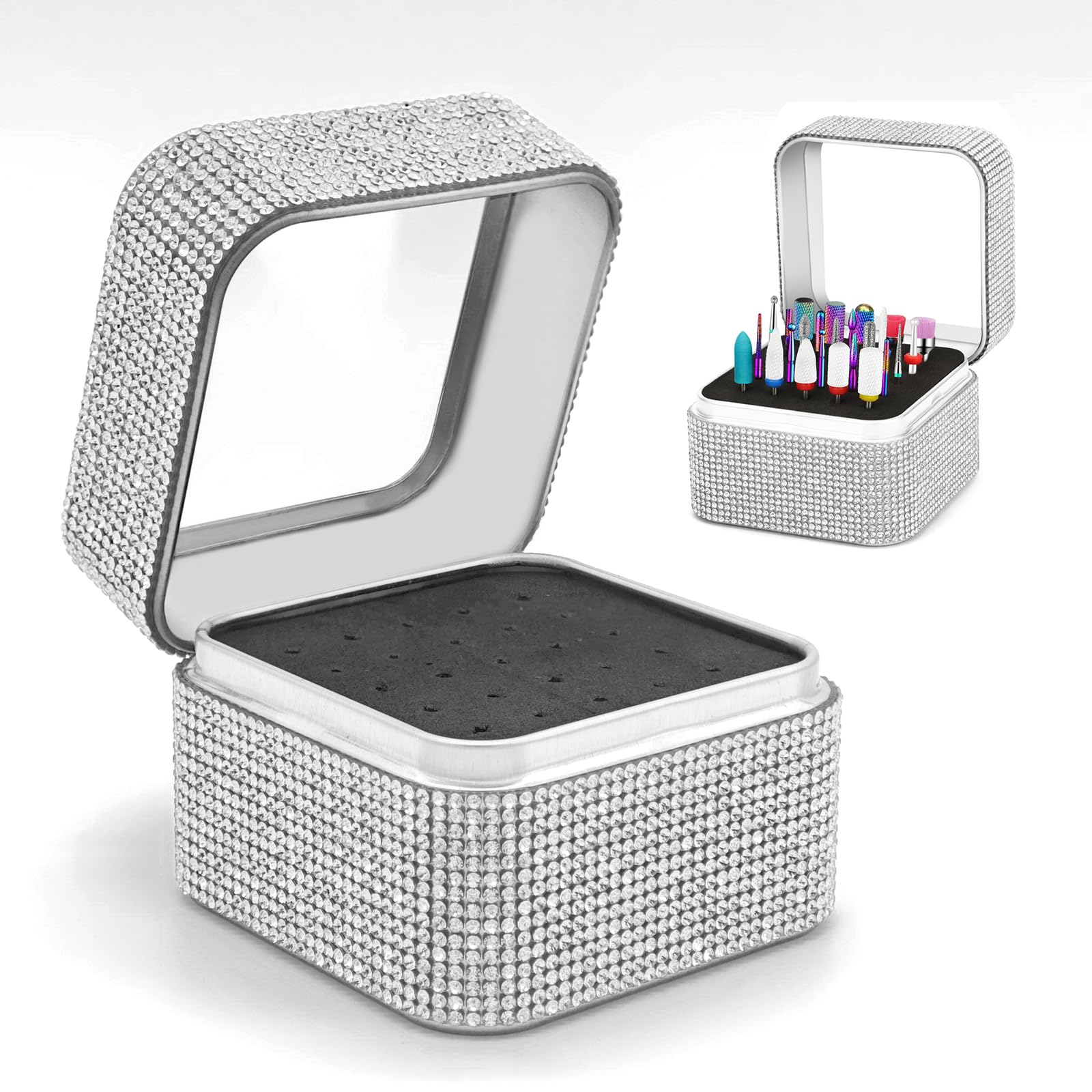 Ankey Nail Drill Bits Holder Case- 25 Holes Dustproof Rhinestone Nail Bits Box Efile Displayer Organizer Container for Manicure Tools