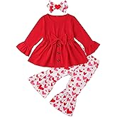 Cemion Toddler Little Girls Valentine's Day St.Patrick's Day Easter Outfit Long Sleeve Tops Bell Bottom Pants Set Outfits