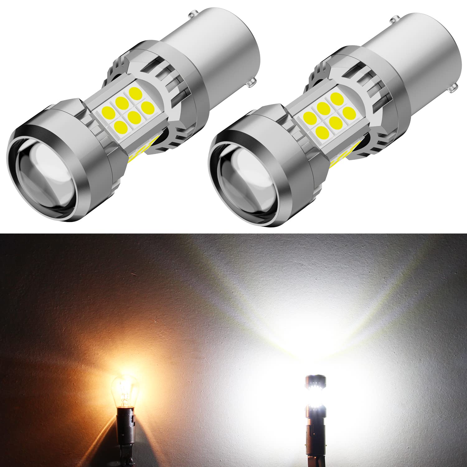 Photo 1 of PHINLION 3200 Lumens Super Bright 1156 1141 3497 P21W 7506 LED Reverse Light Bulbs with Projector for Car Truck RV Backup Lights, 6000K Xenon White