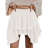Flowy Skirts for Women Summer Ruffled Pleated Mini Skirts High Low Lace Hem Tiered Skater Skirt Casual Cute Y2k Skorts