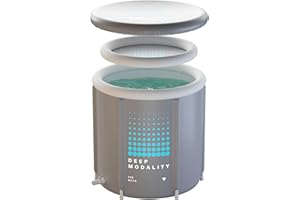 DEEP MODALITY PORTABLE ICE BATH - Cold Plunge Tub (Classic - Inflatable Round, Grey & White) 95GL