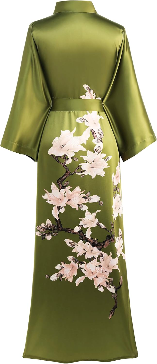 BABEYOND Kimono Robe Cover up Long Floral Satin Sleepwear Silky Bathrobe Bachelorette Robe (Green) at  Women’s Clothing store