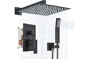 Ackwave Shower Faucet Set Rain Shower System with Handheld Spray Bathroom Matte Black Shower Faucet Set Complete, 12 Inches R