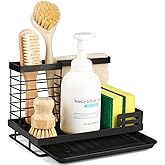 Sinnsally Sponge Holder for Kitchen Sink Caddy,Sink Organizer Rack with Dish Brush Holder & Drain Tray,Rustproof 304 Stainless Soap Dispenser Storage for Kitchen Organization Accessories & Decorations