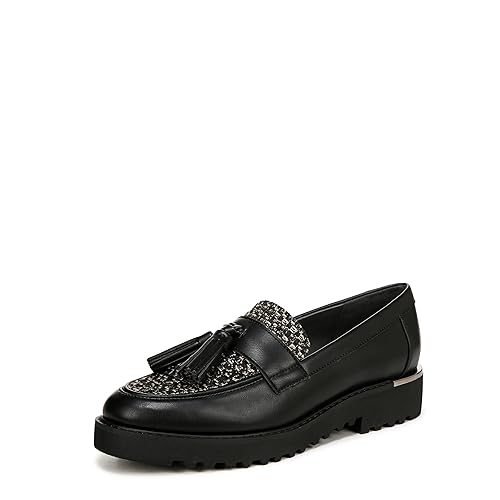 Franco Sarto Women's Carolynn Lug Sole Loafer with Tassel Detail Loafer Black Multi Tweed 8.5 M