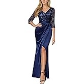 Miusol Women's Classy V-Neck Slim Style 2/3 Sleeve Mermaid Evening Formal Maxi Dress