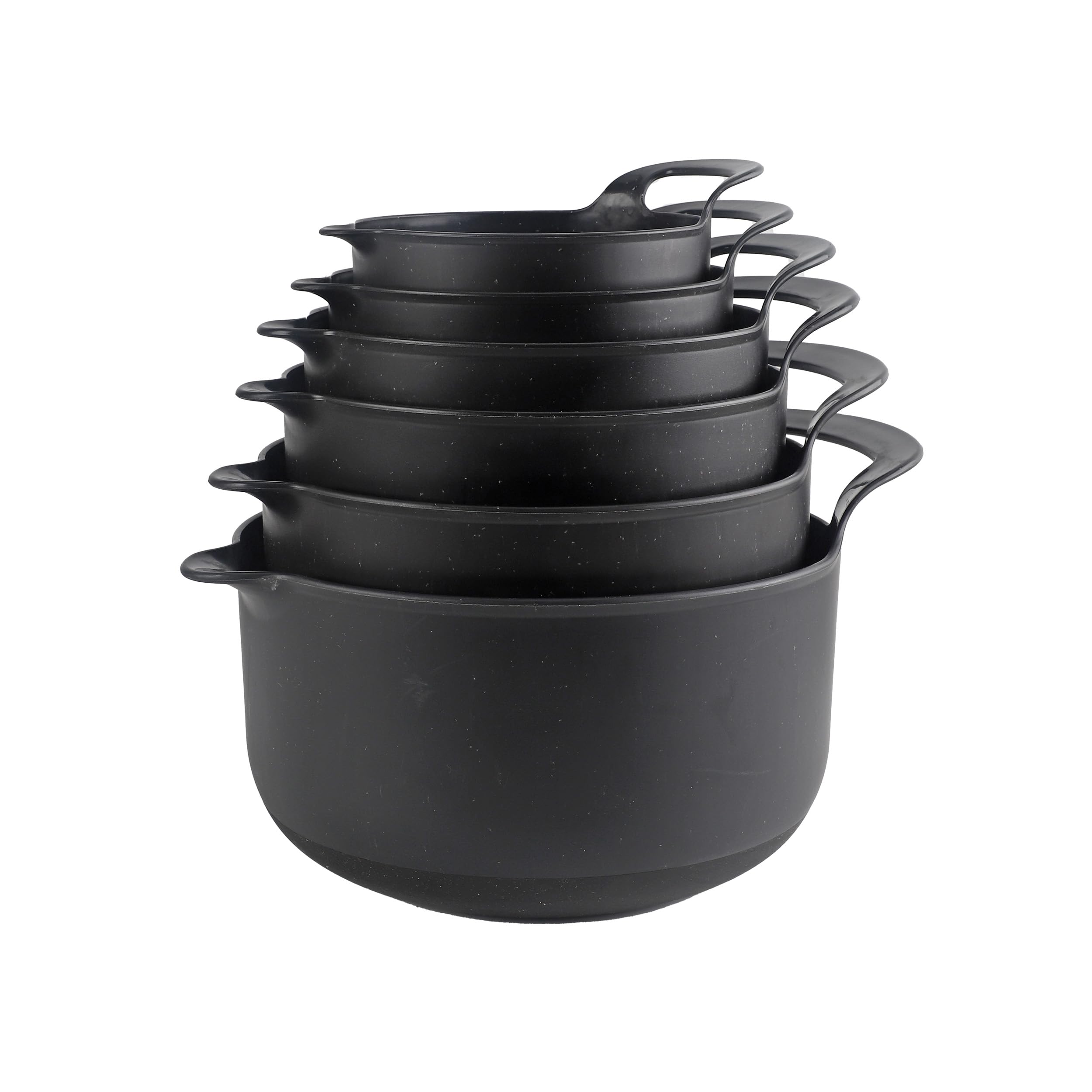 COOK WITH COLOR Nesting Plastic Mixing Bowl Set with Pour Spouts and Handles, Black Speckled, 6 Piece Non-Slip Image