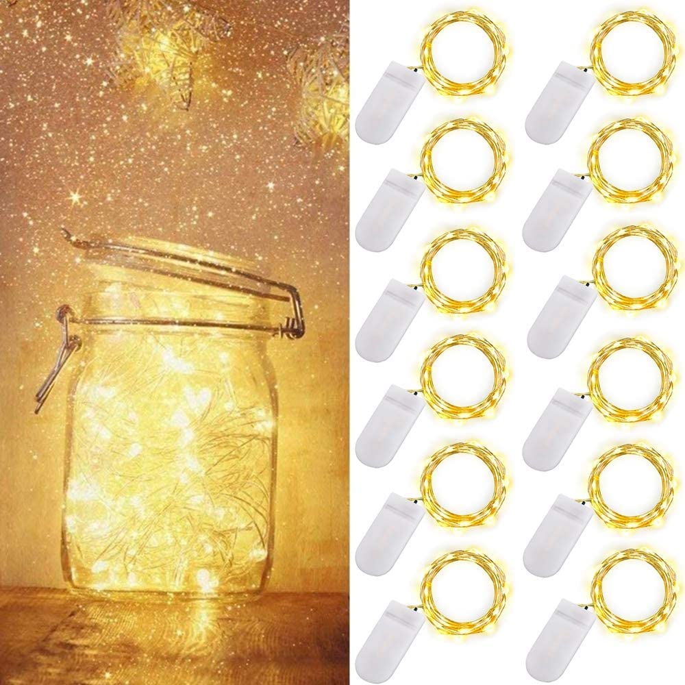 ooklee 12 Pack Fairy Lights Battery Operated, 2m 20 LED Copper Wire Bottle Light, Firefly String Decorative Lighting for Home Table Party Wedding Indoor Jar Garden Christmas Decor(Warm White)