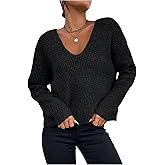 SHENHE Women's V Neck Chunky Sweater Long Sleeve Drop Shoulder Loose Knitted Pullovers