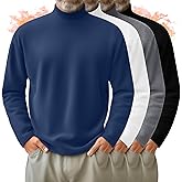Velvelhall 4 Pack Men's Mock Turtleneck Shirts, Long Sleeves Thermal Pullover Sweater Casual Undershirt Loose Fit Tops