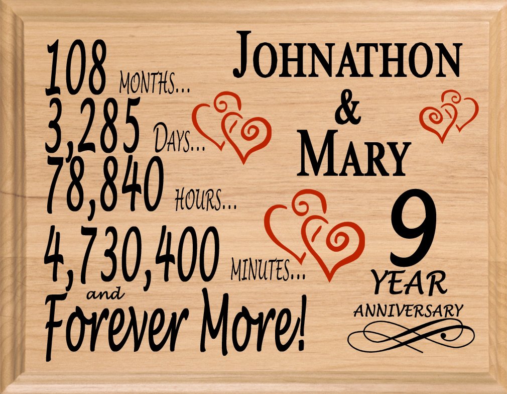 Broad Bay 9th Personalized 9 Year Anniversary Wedding Gift for Wife Husband Couple Him Her