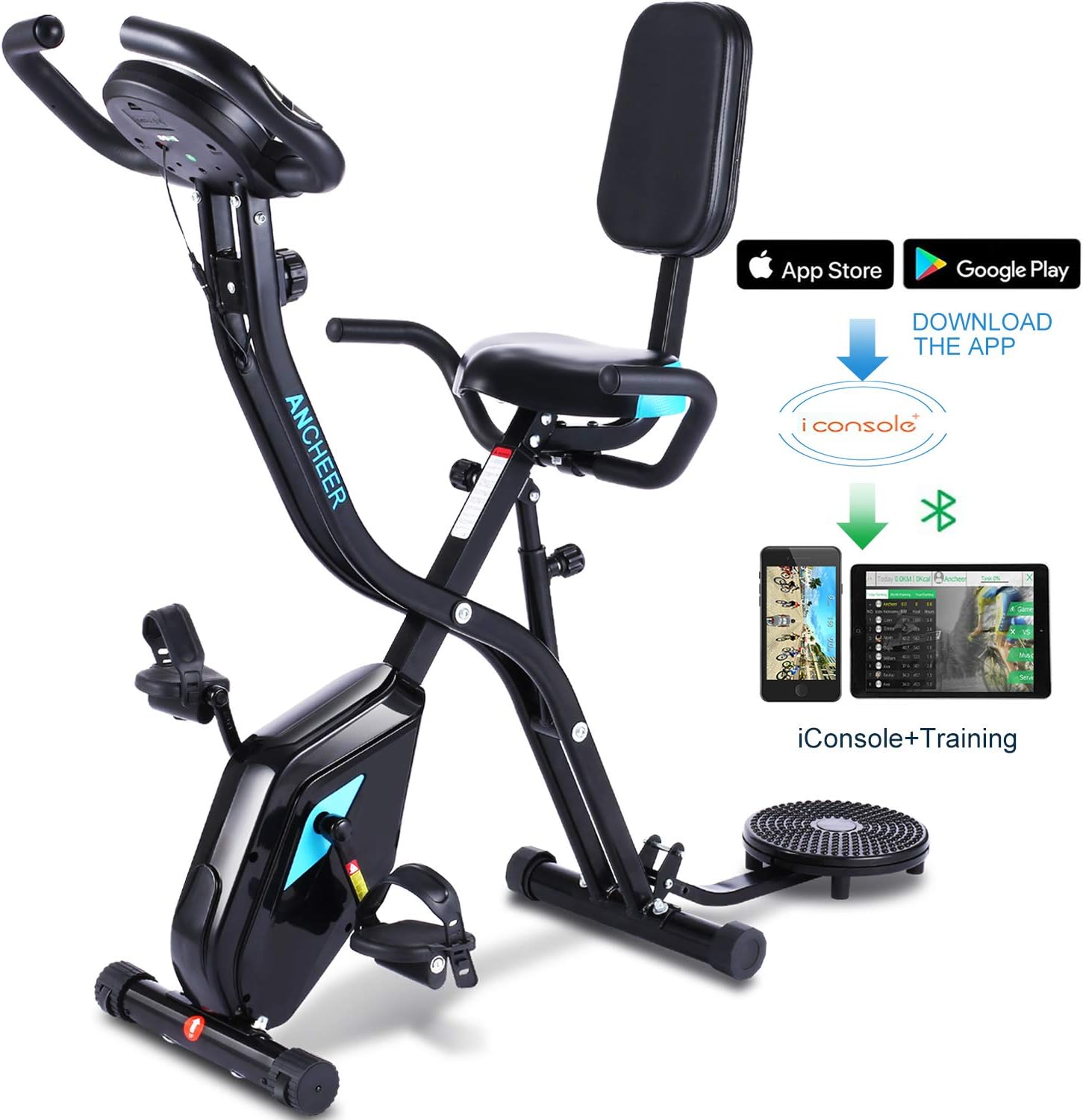 Zafuar Folding Indoor Exercise Bike,3-in-1Recumbent Bicycle Machine Stationary Slim Bike with Twister Plate&APP Program&Digital Monitor&10Level Adjustable Magnetic Resistancefor for Home Workout.