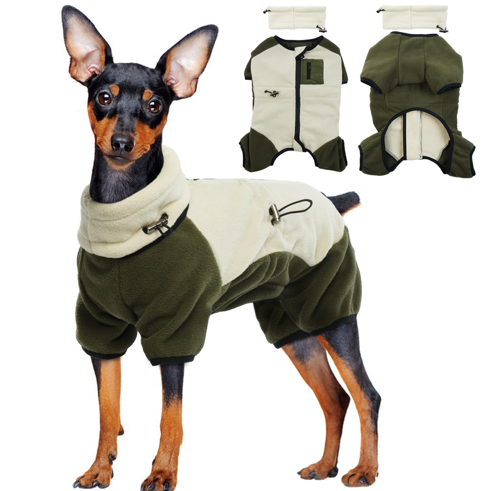 Dog Winter Jacket, Fleece Jumper with Legs Warm Pullover with Removable Scarf/Neck Warmer Dog Pyjamas Puppy Sweaters Turtleneck Winter Warm(Beige, S)