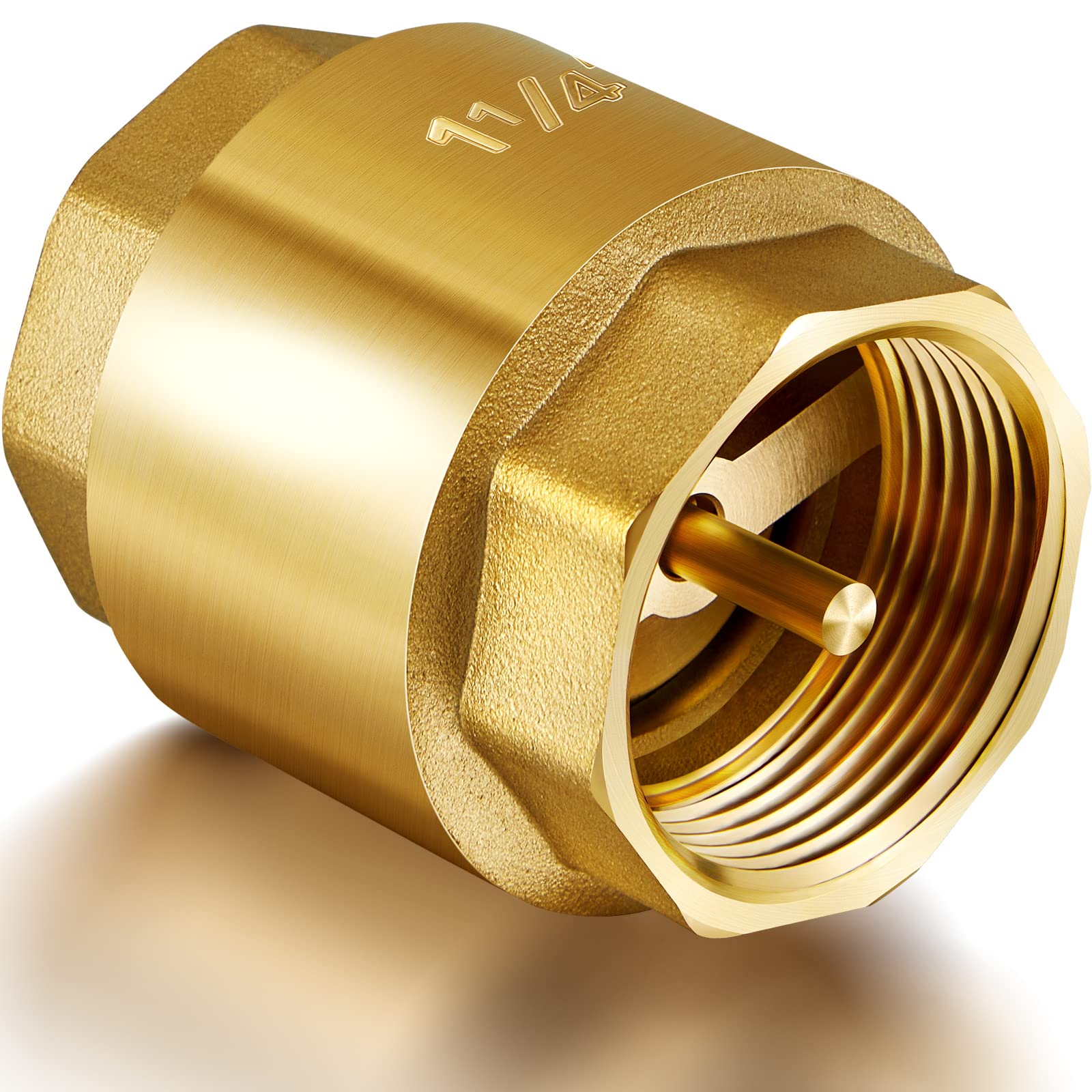 Photo 1 of 1-1/4 Inch Check Valve Brass In-Line Check Valve Female Pipe Thread One Way Backflow Prevention Check Valves for Garden Hose Most Pumps Irrigation Systems