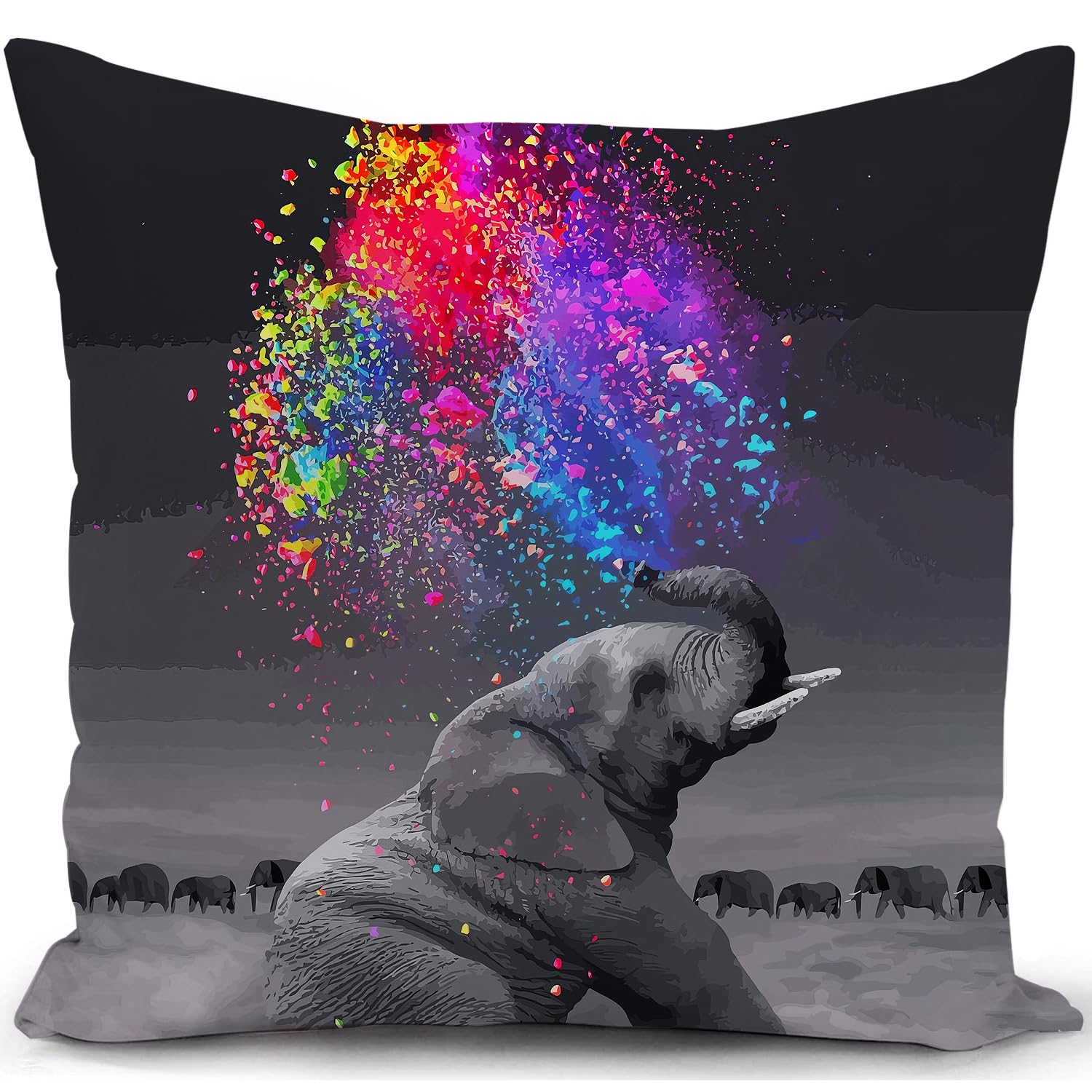 KUNQIAN Elephant Cushion Cover Decorations Gift Elephant Grey Pillow Cover Animal Africa Ornaments Colorful Art Throw Pillow Case Decor Home Livingroom Couch Sofa 18"x18"(45x45cm)