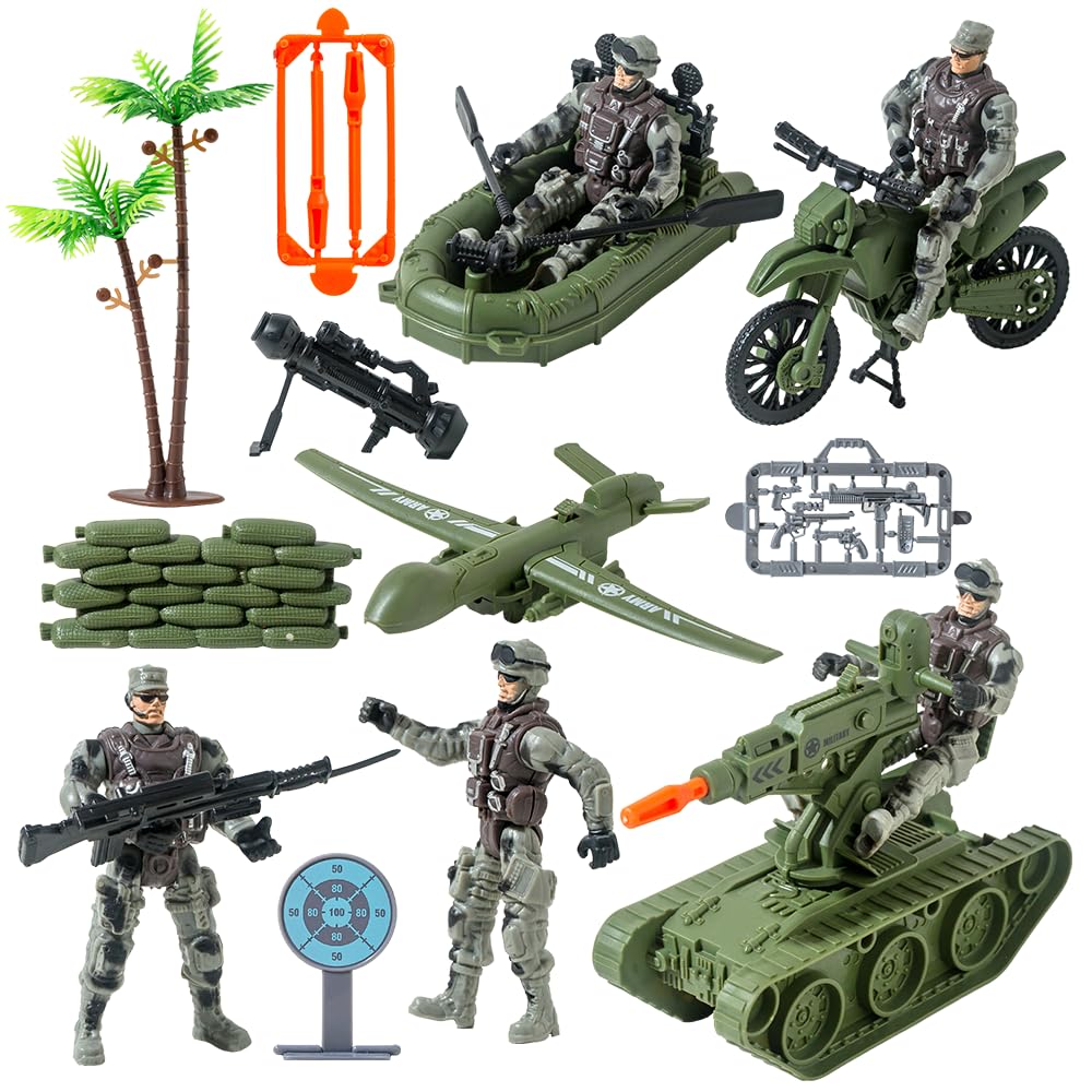 Photo 1 of Wbzle Military Soldier Men Action Figures, 15PCS US Army Soldier Plastic Figure Set Military Base Playset Vehicles Play Combat Toys, Army Toy Set for Kids, Boys, Age 3 4 5 6+