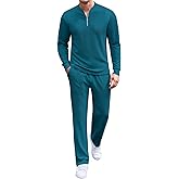 COOFANDY Men's 2 Piece Tracksuit Set Polo Athletic Sweatsuit Quarter Zip Jogging Long Sleeve Casual Sports Outfits