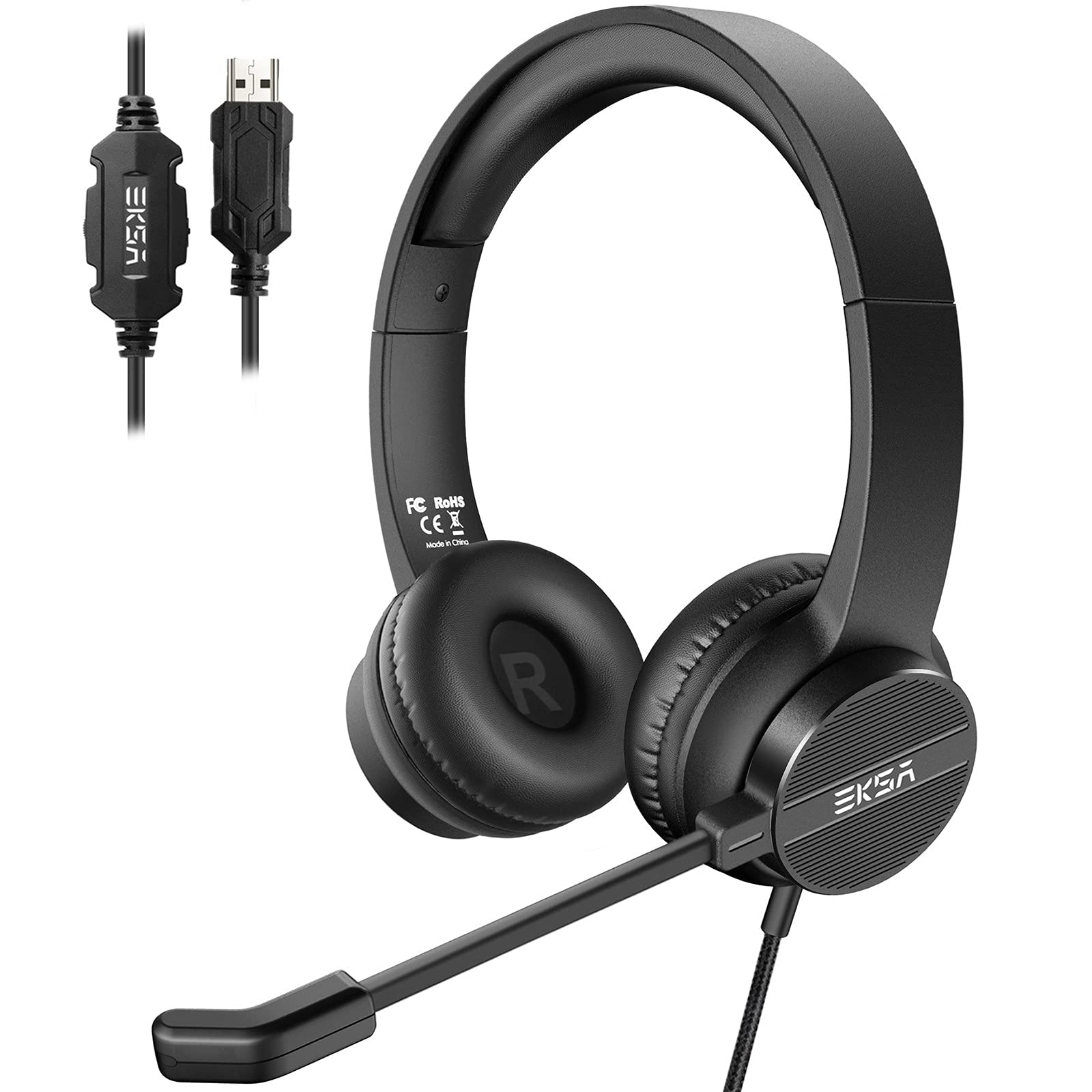 EKSA H12E USB Headset with Microphone, Computer Headphone with Environmental Noise Cancellation Mic, Volume & Mute Control, Business Headsets for Laptop, Home, Office, Remote Learning