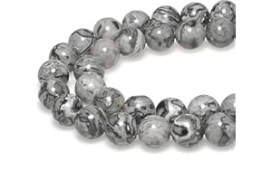 MJDCB AAA Natural Map Stone Beads Gray Picasso Stone Beads for DIY Bracelet Making 15" (8mm)