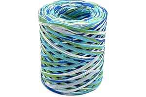 SILLLULE Raffia Paper Craft Ribbon,1/4 Inch 328 Feet Raffia Twine String for Gifts Wrapping,Raffia Ribbon Raffia Paper Rope for Craft Weaving Hats Bags Knitted Crochet DIY Craft Projects,Blue Series
