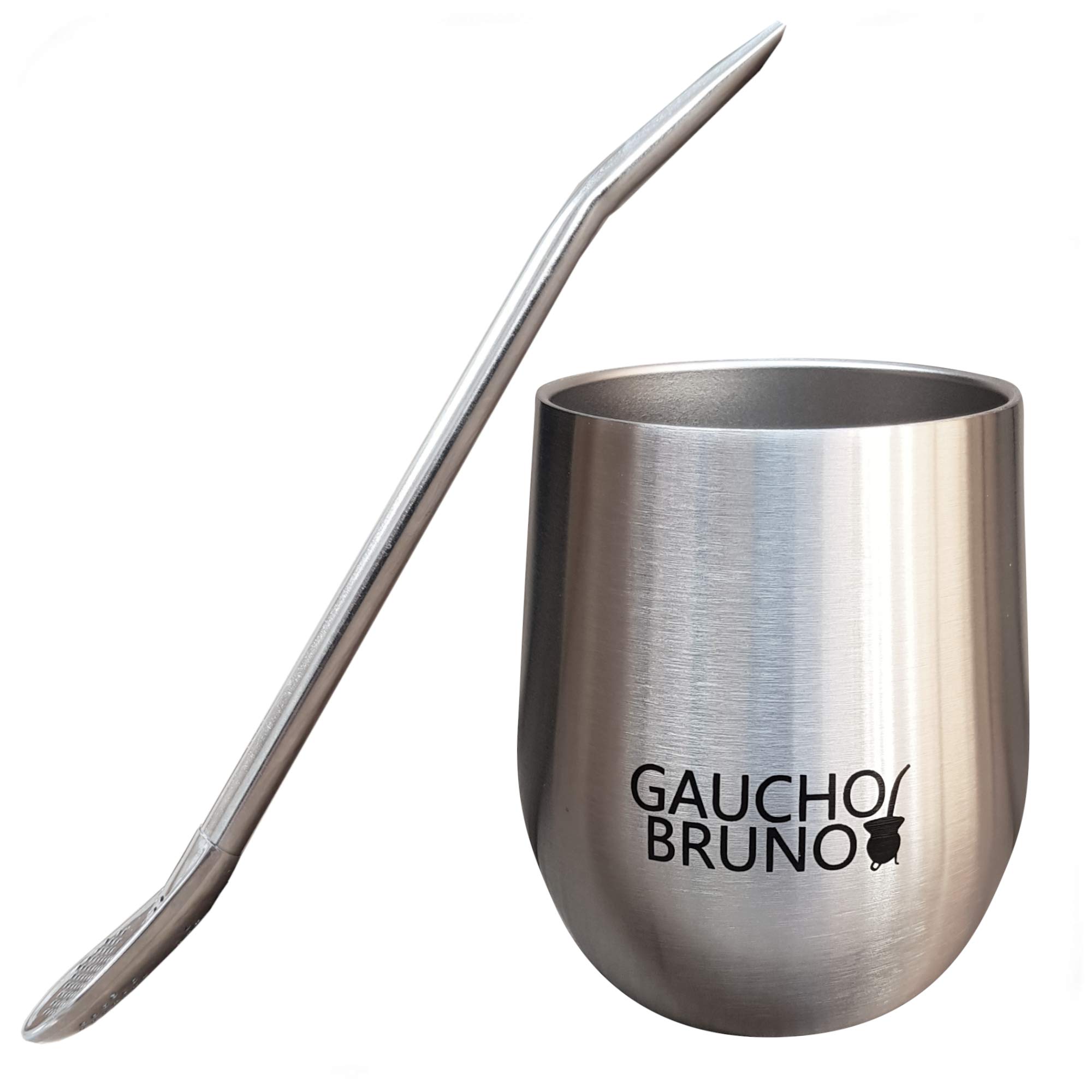 Gaucho Bruno - Yerba Mate Starter Kit | with Thermal Stainless Steel Mate Cup and Bombilla | Easy to Clean | Comfortable to Hold | Brushed and Polished | Keeps Warm for Longer.