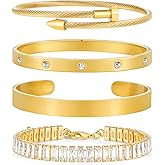 LILIE&WHITE Gold Plated Bangle Bracelet Set for Women Chain Bracelets Stacking Cuban Link Bracelets Jewelry Sets Fow Woman Cuff Bangle