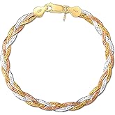 Amberta Women's 925 Sterling Silver Braided Herringbone Chain Bracelet (Length 7.5 inch)