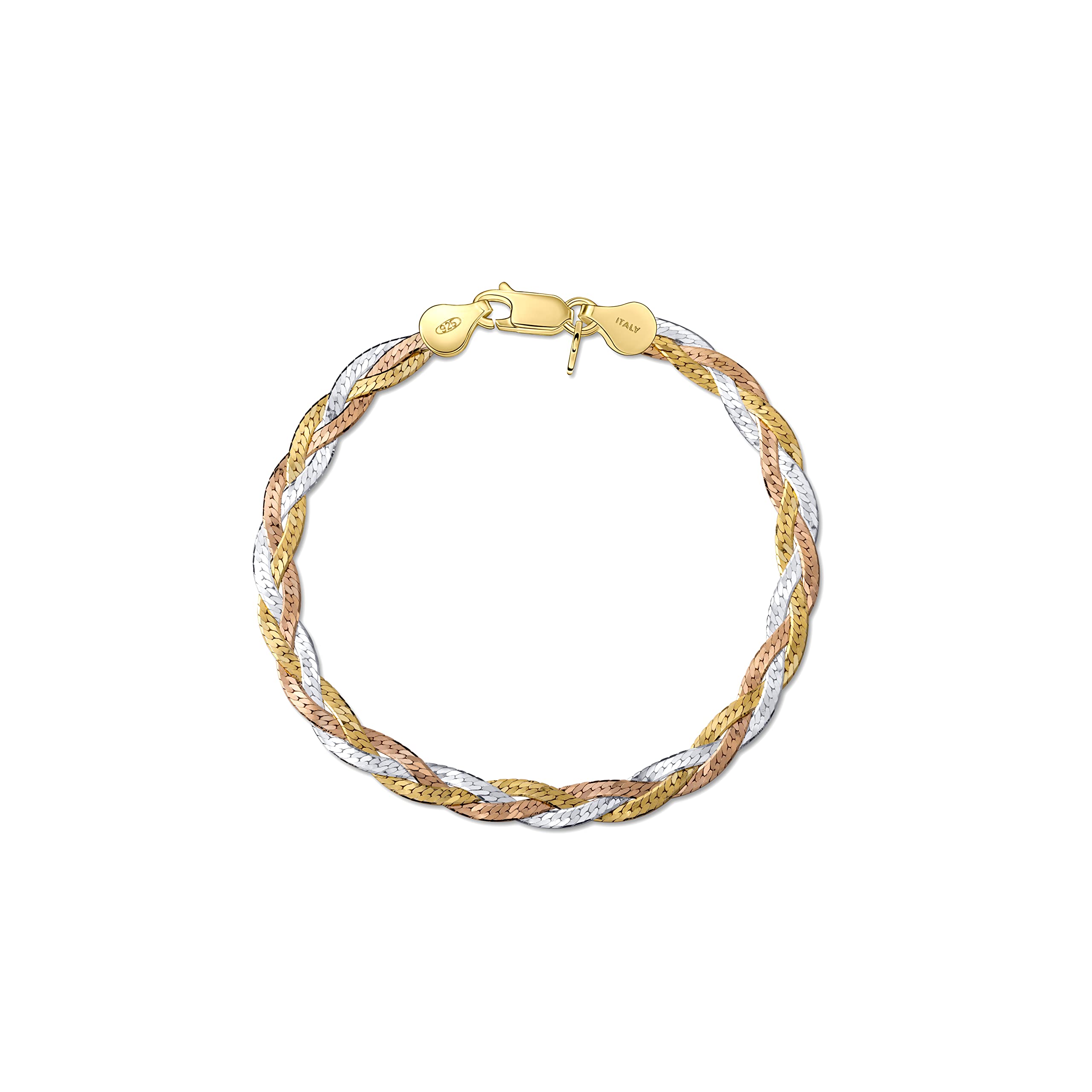Amberta Women's 925 Sterling Silver Braided Herringbone Chain Bracelet (Length 7.5 inch): Multicoloured โ image 1