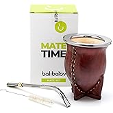 BALIBETOV Premium Yerba Mate Gourd (Mate Cup) - Uruguayan Mate - Leather Wrapped - Includes Stainless Steel Bombilla and Cleaning Brush. (Camionero Burgundy)