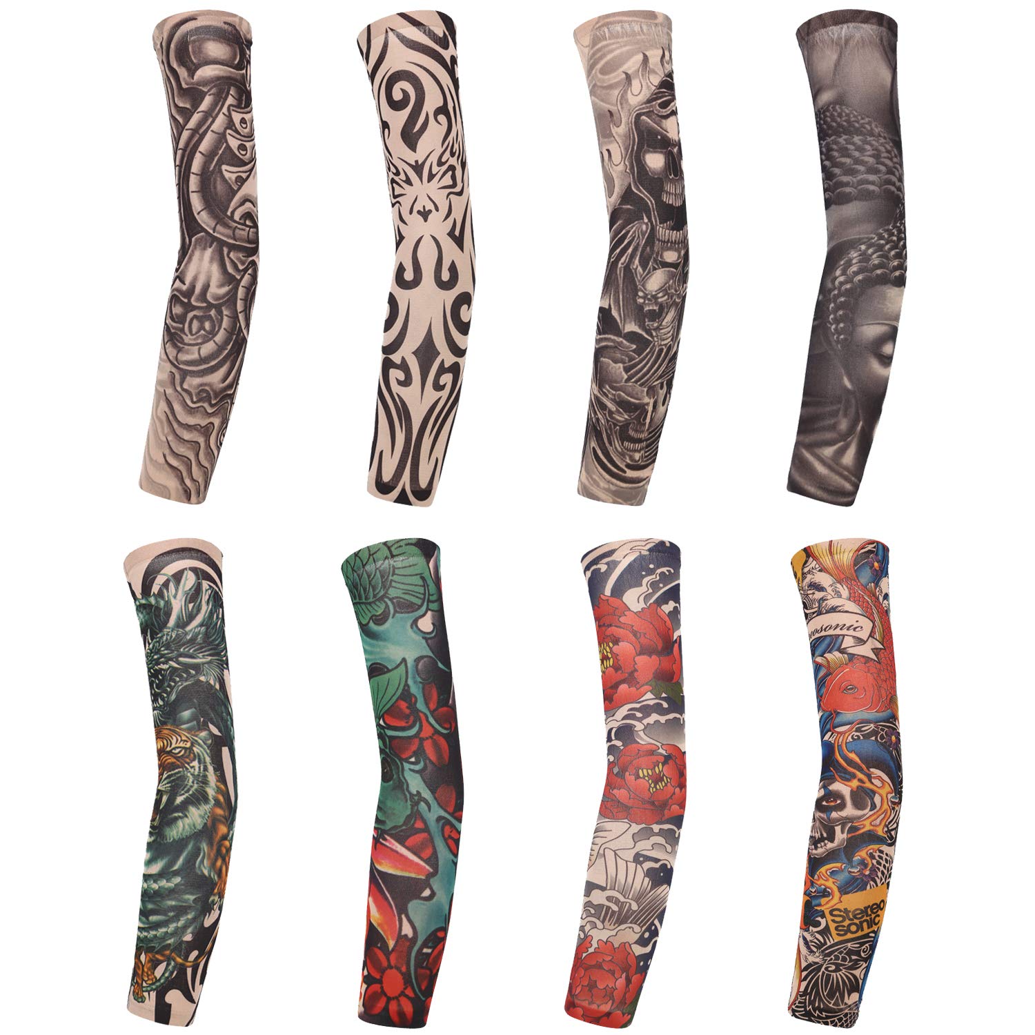 VEGCOO Art Arm Fake Tattoo Sleeves Cover, Unisex Temporary Arm Stockings Fashion Tattoos & Body Art Nylon Seamless Soft Sunscreen Sleeves For Unisex Party Cool Man/Woman/Adults (A)