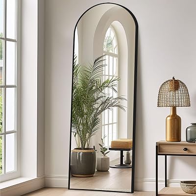 LunaMirror Full Length Arch Floor Mirror 165x60cm Black Frame Free Standing