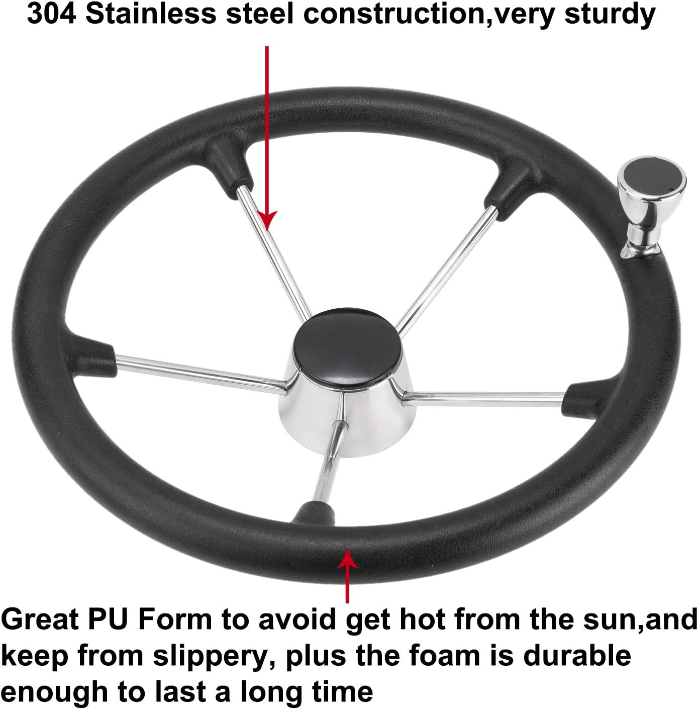 Stainless Marine Wheel with Black Foam Grip & Turning Knob Yaegarden 5