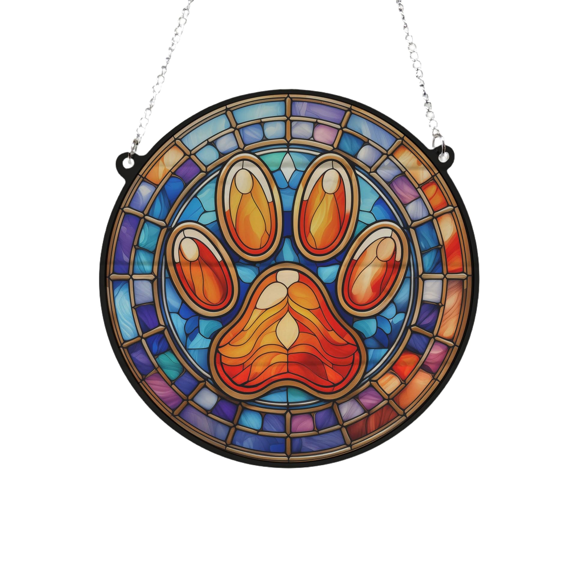 Paw Print Stained Glass Effect Suncatcher Gift for Dog Lovers - 19cm