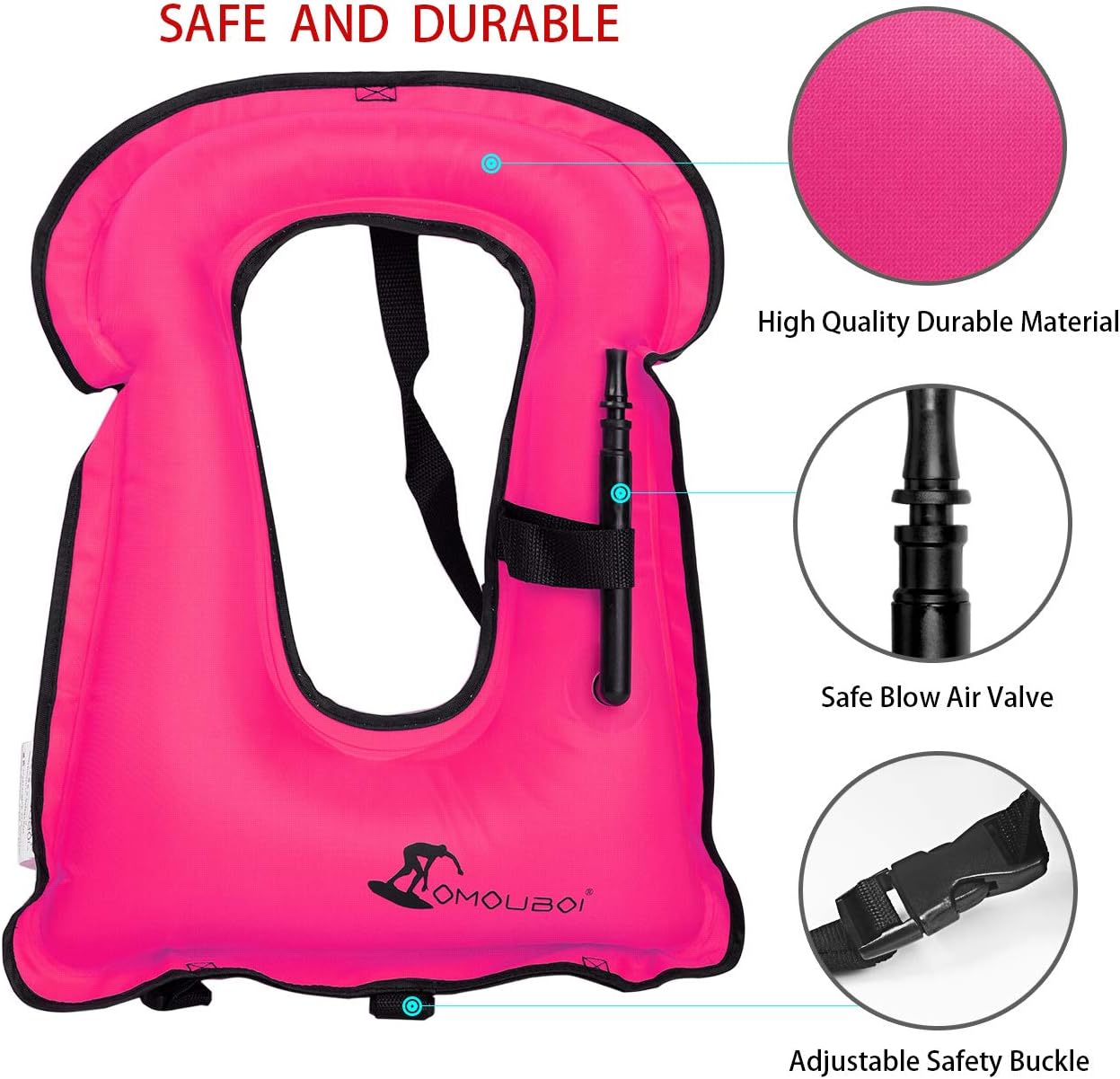 OMOUBOI Inflatable Snorkel Vest for Adults Women Men, Snorkeling Jackets Vests with Crotch Strap for Snorkeling Swimming Paddling Boating Water Sports Beginner Adults-Only 88-180 lbs (Pink): Sports & Outdoors