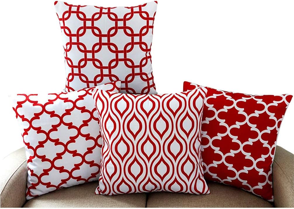 WarmTrendyHouse Set of 4 Cushion Cover Simple Stylish Pillow Covers Polyester&Linen Home Decor Pillowcase 18 X 18 Inch