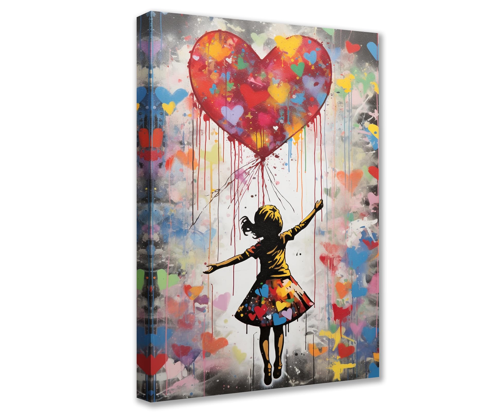 Tucocoo Modern Wall Art Little Girl Banksy Street Pop Art Painting 1 Panel Canvas Modern Art Artwork Colorful Love Home Decor for Living Room Wooden Frame Ready to Hang 40x60cm