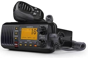 Uniden UM435BK Advanced Fixed Mount VHF Marine Radio, All USA/International/Canadian Marine Channels including new 4-Digit, CDN “B” Channels, 1 Watt/25 Watt Power, Waterproof IPX8 Submersible, Black
