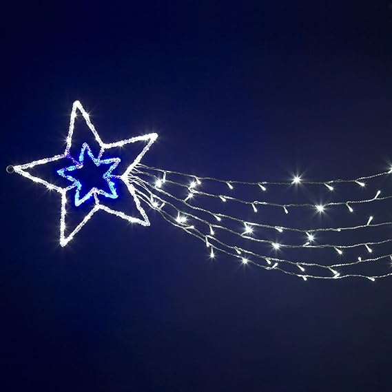 XMASKING Étoile Acrylique Double à 6 queues, 180 cm, 150 LED Blanc