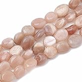 Fashewelry 36pcs Natural Sunstone Gemstone Beads Nugget Oval Healing Crystal Loose Stone Beads 8-15x8-10mm for Jewelry Necklace Bracelet Earring Craft, 15.7 Inch