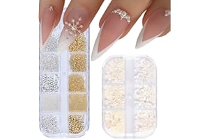 YOSOMK Nail Art Pearls Flatback Pearls Nail Charms Gold Silver White Half Round Nail Art Supplies Luxurious Design Nail Accessories Rhinestones Mixed Various Sizes 0.8mm-5mm for Women Nail Decoration