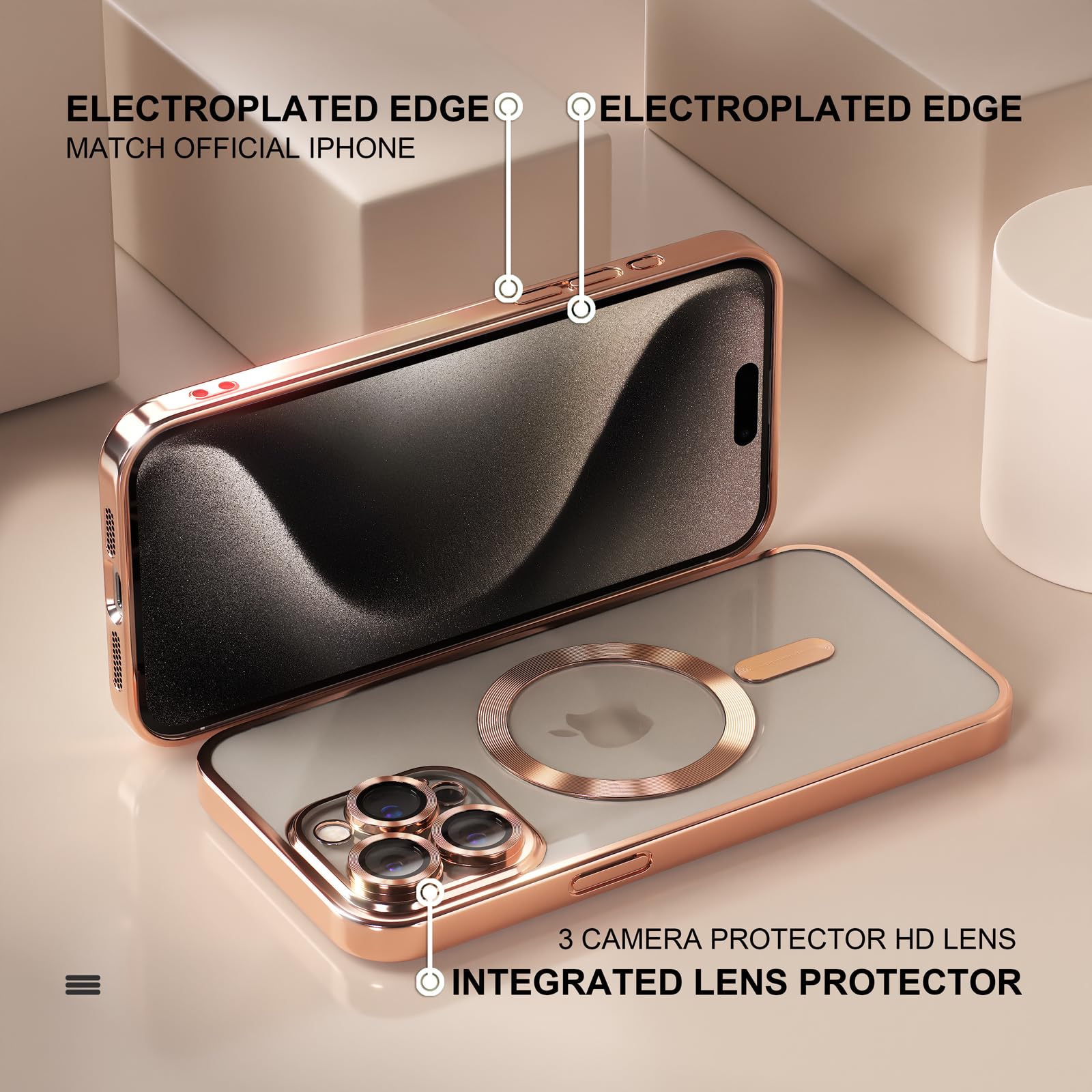 Misea Magnetic for iPhone 15 Pro Max Case with MagSafe [Never Yellowing] [Military Grade Drop Protection] Full Camera Lens Protector Plating Soft Clear Phone Case for Women Girls, Gold - Image 6