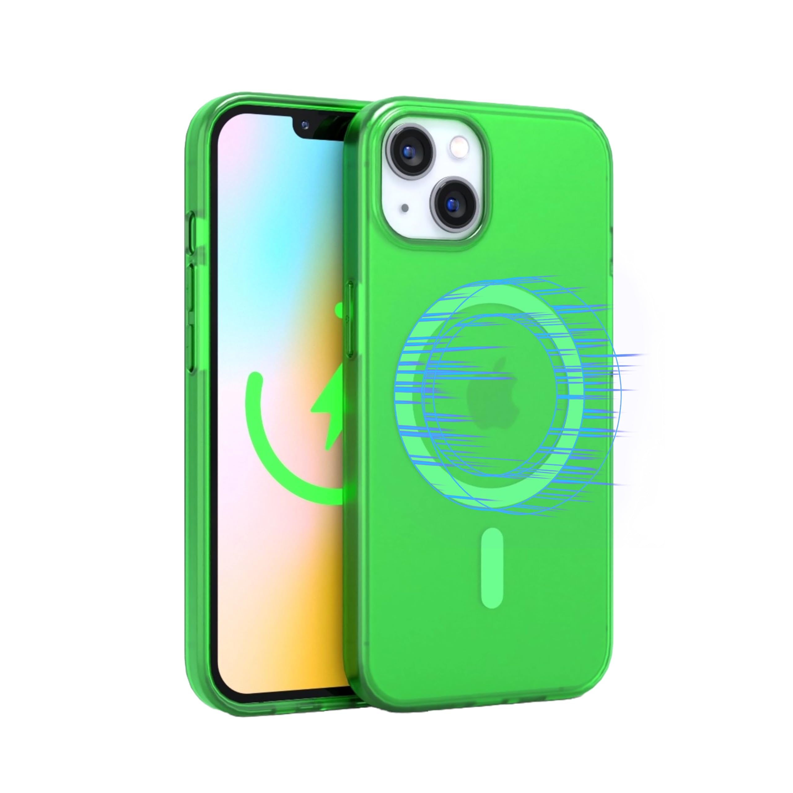 FELONY CASE - Neon Green Crystal Clear Phone Cover for iPhone 13/14, Compatible with MagSafe - 360° Shockproof Protective Cases — image 1